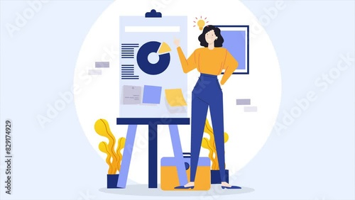 strategic team presenting about data. business and office activity animated illustration animation video