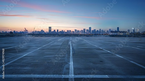 vast empty parking lot with city skyline on the horizon urban landscape photography