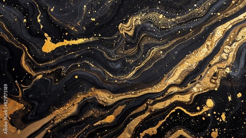 Luxurious gold and black marbled abstract design evoking opulence