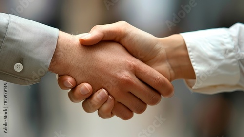 Business professionals conclude deal with a firm handshake