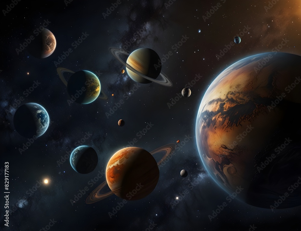 Kepler 444 system of planets, illustration.Generative AI Kepler 444 system of planets, illustration.Generative AI