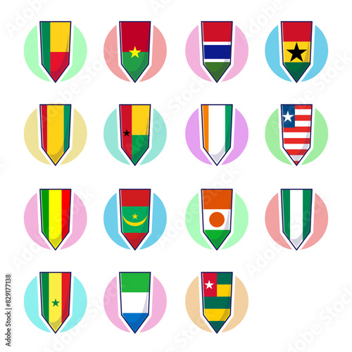 West african countries flags. Flat vector element design, travel symbols, landmark symbols, geography and map flags emblem. photo