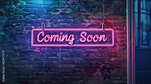 Urban Neon Coming Soon Background - Vibrant Neon Sign on Brick Wall 