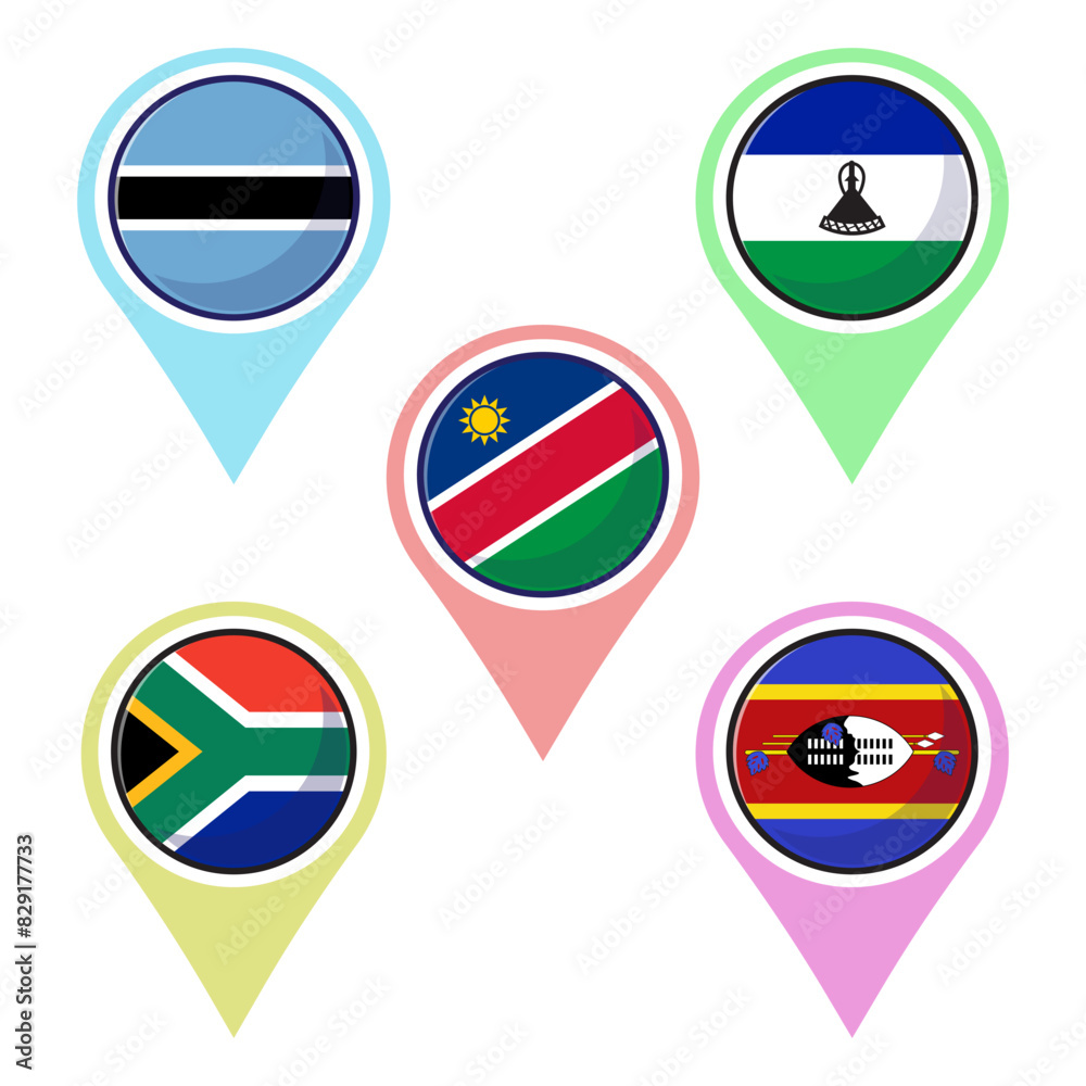 South african countries flags. Flat circle vector element design, travel symbols, landmark symbols, geography and map flags emblem. South african countries flags. Flat circle vector element design, travel symbols, landmark symbols, geography and map flags emblem.