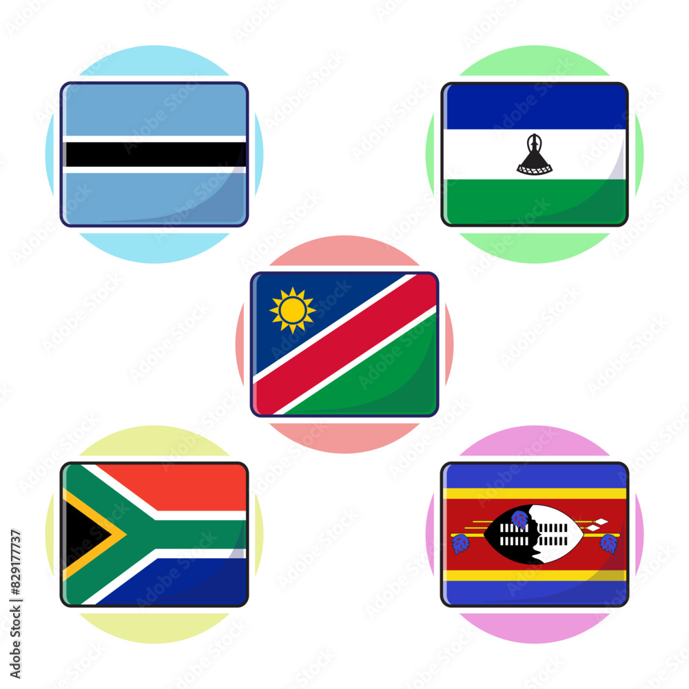 South african countries flags. Flat rectangle vector element design, travel symbols, landmark symbols, geography and map flags emblem. South african countries flags. Flat rectangle vector element design, travel symbols, landmark symbols, geography and map flags emblem.