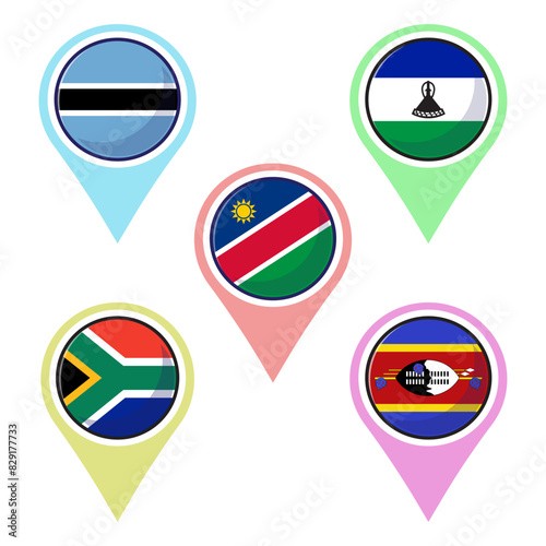 South african countries flags. Flat circle vector element design, travel symbols, landmark symbols, geography and map flags emblem.