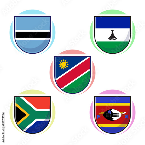 South african countries flags. Flat cartoon vector element design, travel symbols, landmark symbols, geography and map flags emblem.
