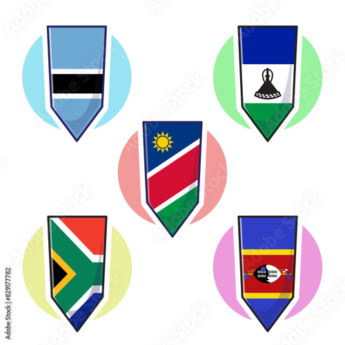 South african countries flags. Flags vector element design, travel symbols, landmark symbols, geography and map flags emblem. photo