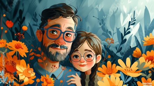 Cartoon Father and daughter, fathers day