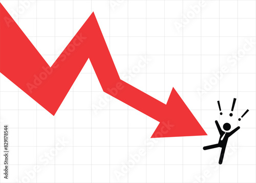 big red arrow falling down trading loss economic recession market crash