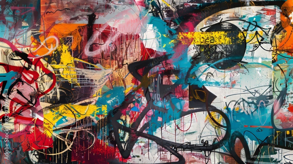 Obraz premium Abstract Oil Painting Background with Graffiti Style Elements and Rich Artistic Atmosphere, Perfect for Modern Art Displays and Creative Projects