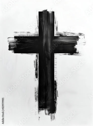 grunge cross background, black and white hand drawn rough cross