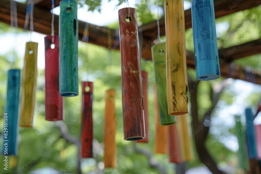 Colorful wind chimes are swaying Colorful wind chimes are swaying