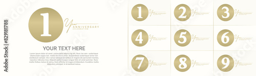 anniversary logotype set vector, golden color circle for special day celebration photo