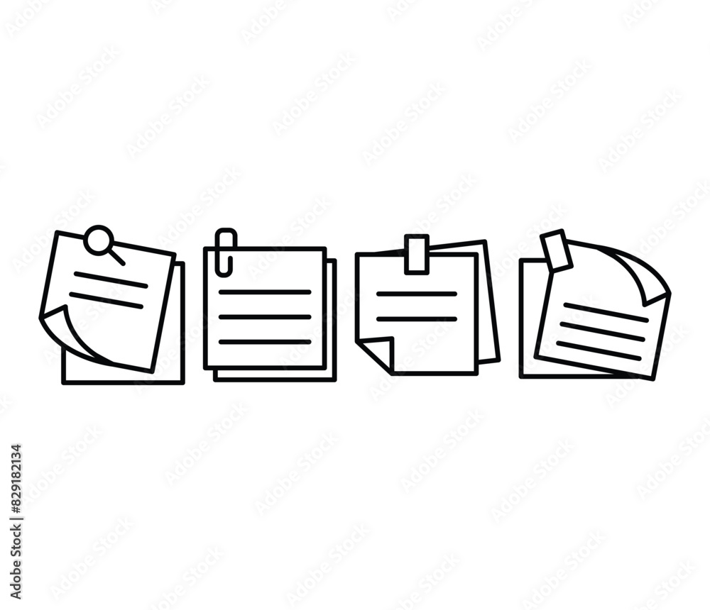 sticky notes pins paper clips icons symbol vector design simple line flat illustration collections sets template isolated sticky notes pins paper clips icons symbol vector design simple line flat illustration collections sets template isolated