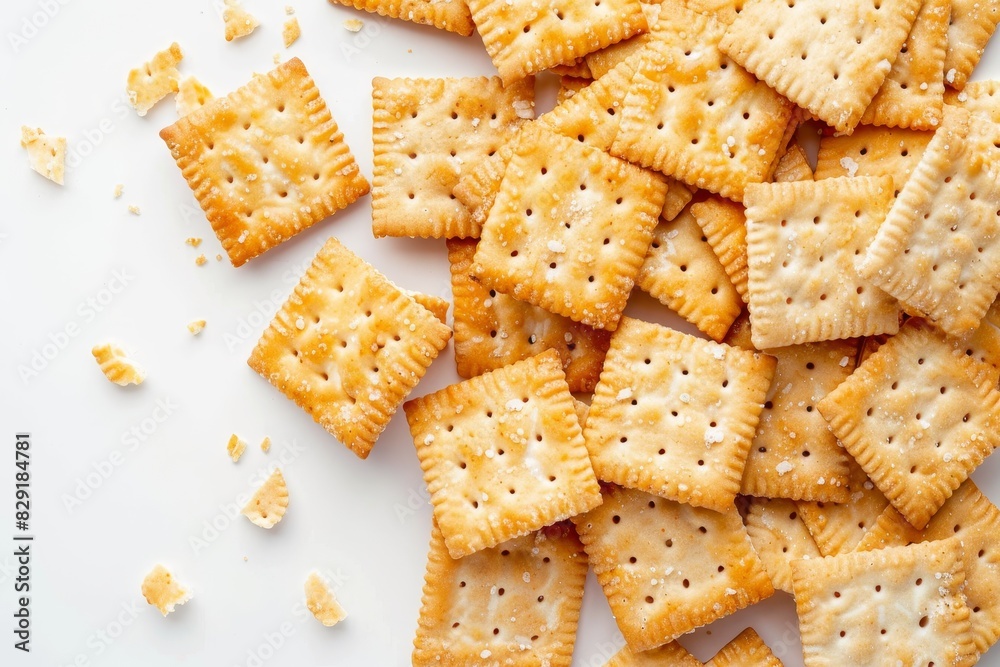 Crackers seen from above on white backdrop Crackers seen from above on white backdrop