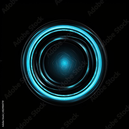circular abstract symbol with a modern design in aqua green color isolated on a black background 
