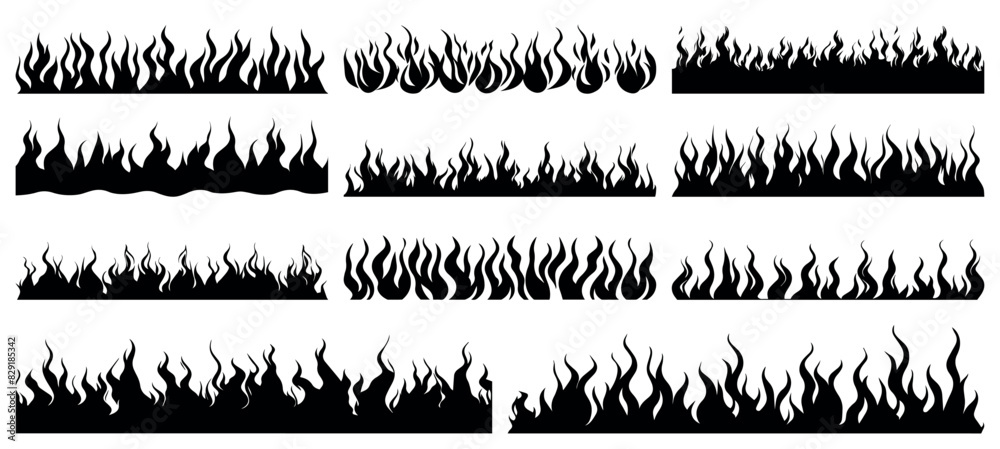 Set of Flame fire border frame silhouette template vector illustration ...