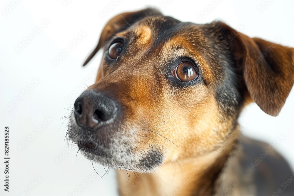 Cute mixed breed dog photo on white background