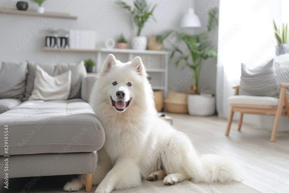 Cute Samoyed in contemporary room Cute Samoyed in contemporary room