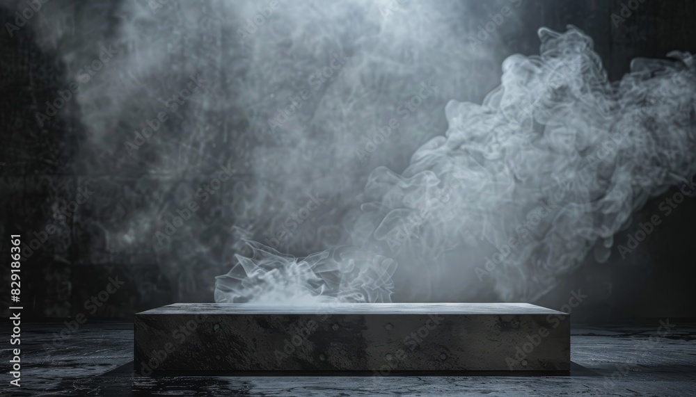 Dark concrete platform with smoke Dark concrete platform with smoke