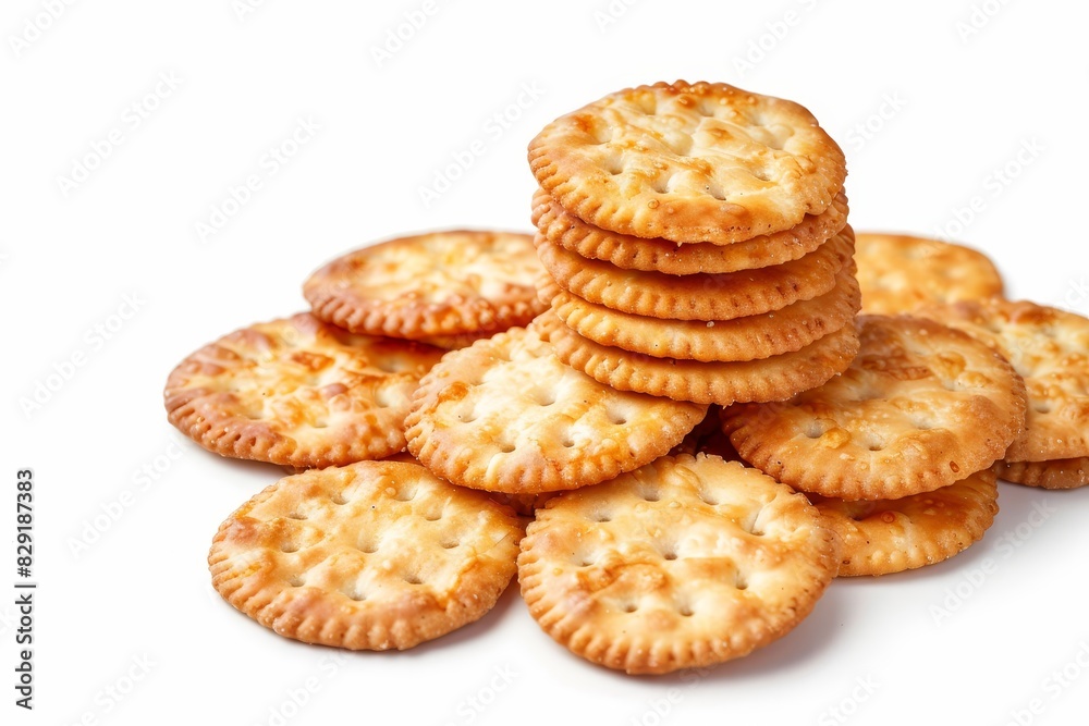 Delicious round crackers on white background Delicious round crackers on white background