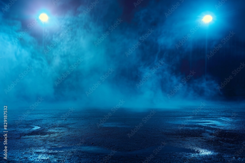 custom made wallpaper toronto digitalDesolate street at night with blue background neon lights spotlights studio room with smoke