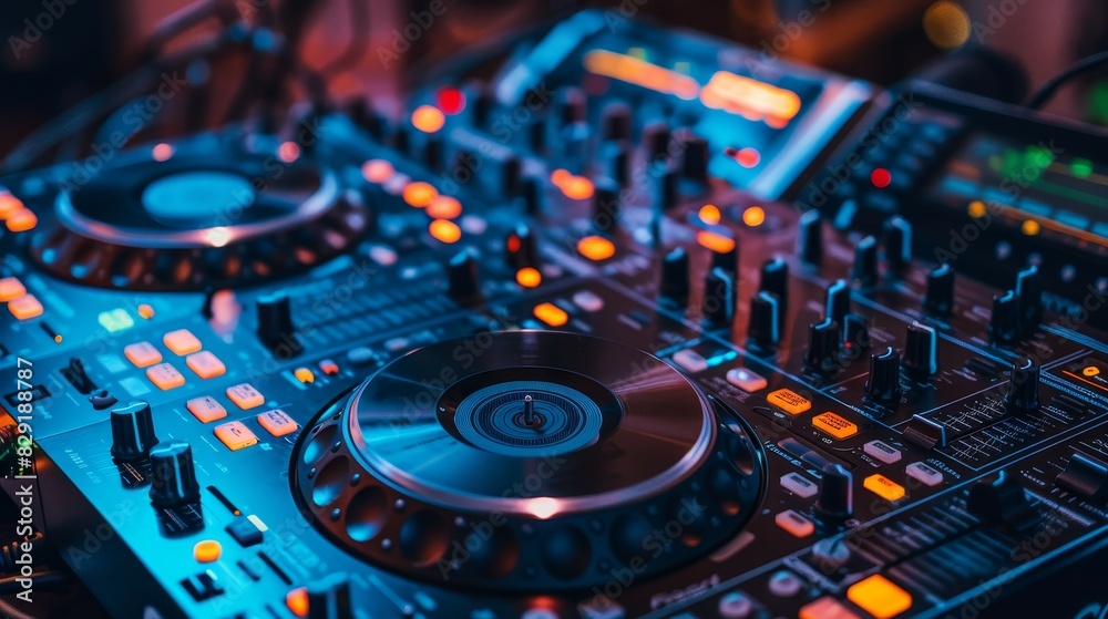 DJ spins track at party nightclub DJ spins track at party nightclub