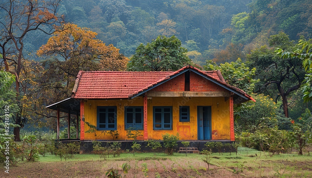 a small house with a red roof 