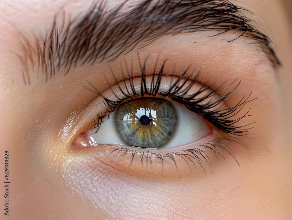 Fototapeta premium Captivating Close-up of a Woman's Elegant Eye with Lush Eyelash Extensions