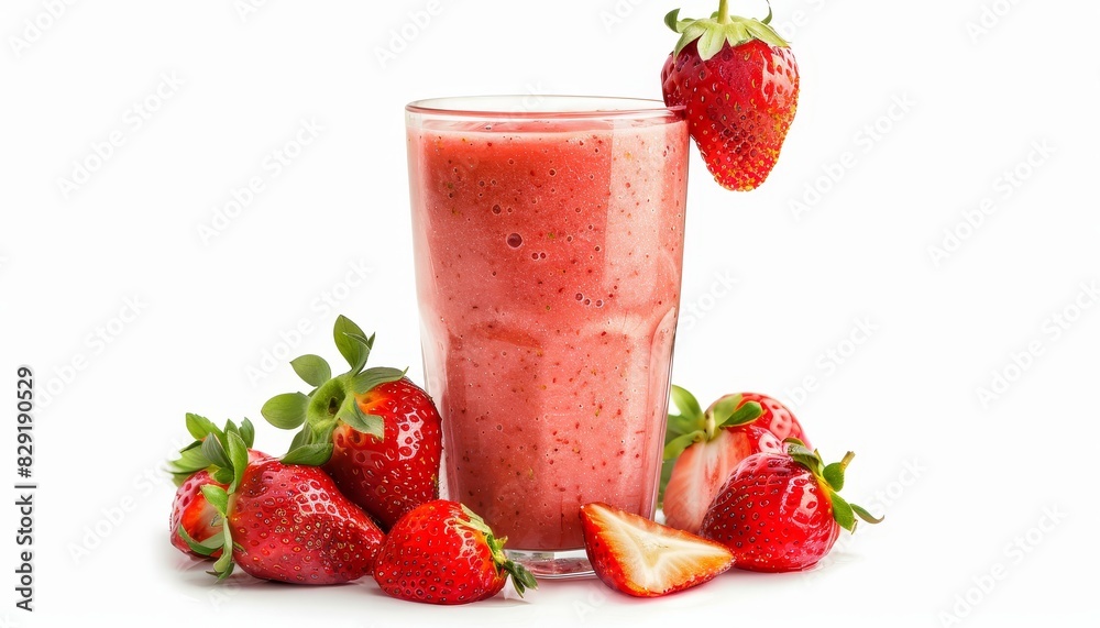 Isolated strawberry smoothie glass on white background Isolated strawberry smoothie glass on white background