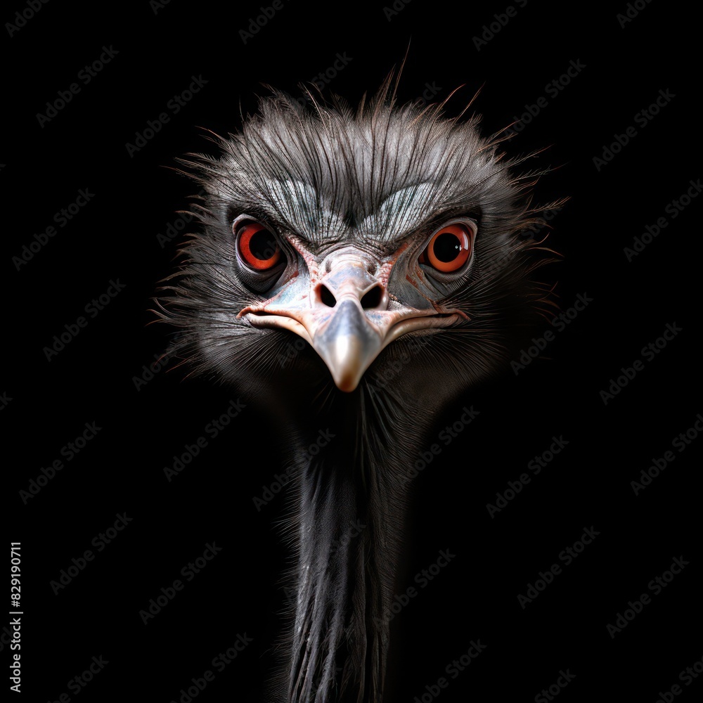ostrich head isolated on a black background 
