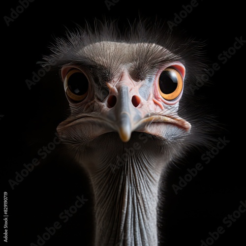 ostrich head isolated on a black background 