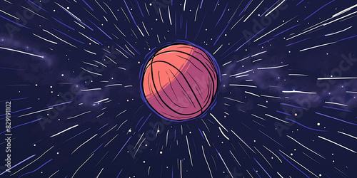 Vivid Illustration of Basketball with Fiery Trails in Space