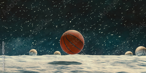 Basketball in Cartoon Space Landscape