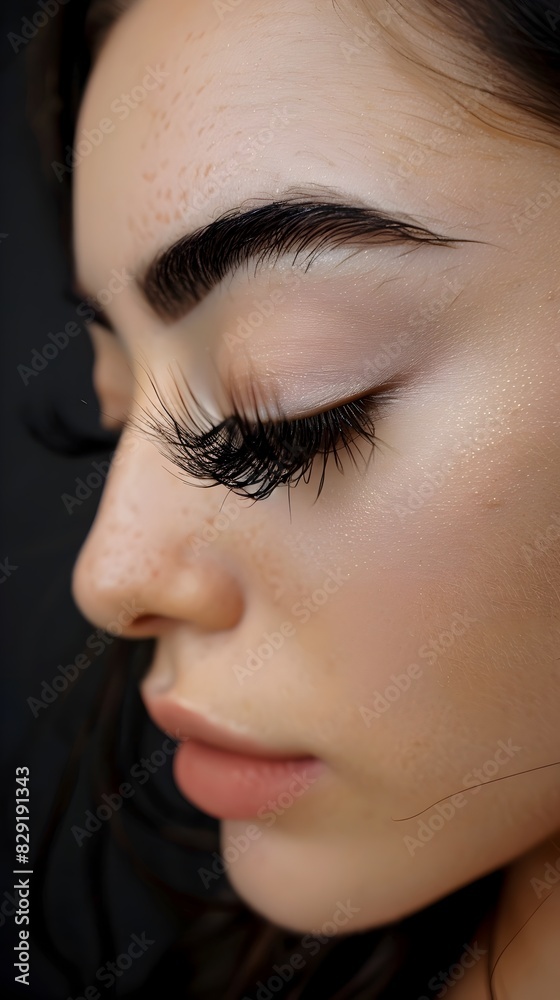 Elegant Close-Up of a Model's Beautifully Curled Eyelashes Against a Clean Background Elegant Close-Up of a Model's Beautifully Curled Eyelashes Against a Clean Background