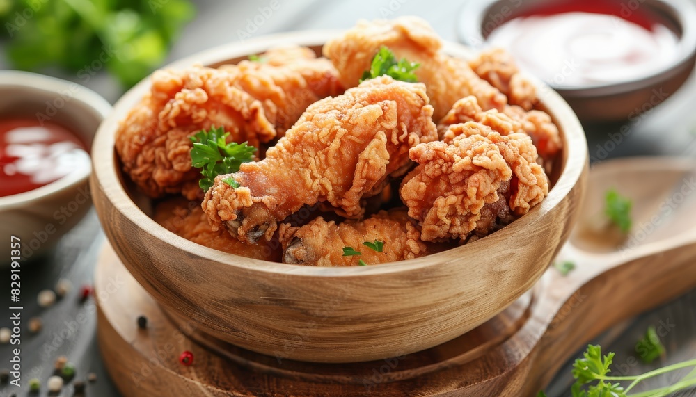 Hot and crispy fried chicken is seasoned coated and fried chicken pieces Hot and crispy fried chicken is seasoned coated and fried chicken pieces