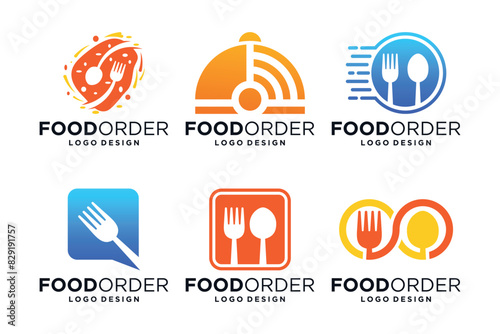 Set of food order logo. Online food logo design.