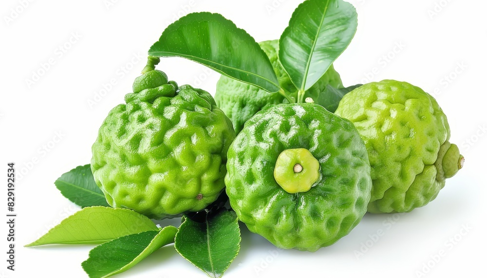 Isolated kaffir lime or bergamot with leaves on white background Isolated kaffir lime or bergamot with leaves on white background
