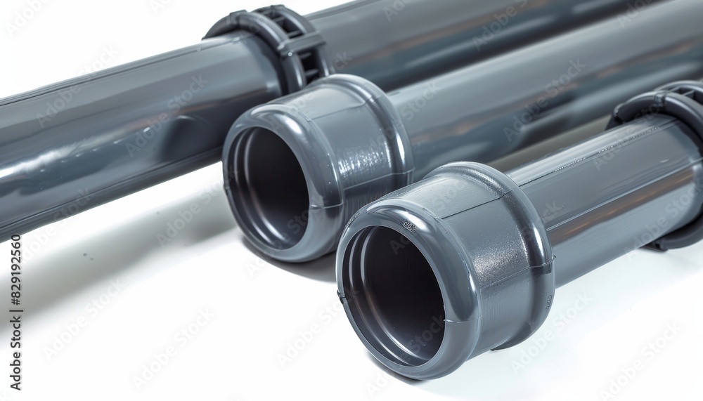 Fototapeta premium Isolated on white grey PVC U pipes for watering system