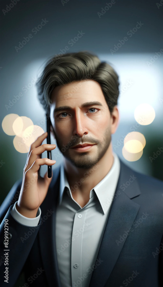 Naklejka premium Portrait of a Man Holding Smartphone Calling Speaking Chatting Communication Conversation 3D Character