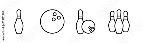 Bowling icon set. bowling ball and pin icon. bowling pins photo