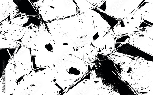Broken Cracked glass. Hole in the glass surface. Vector drawing. Crime circle break crystal pane isolated on white backdrop. Window after crash or bullet, Broken mirror texture. White background