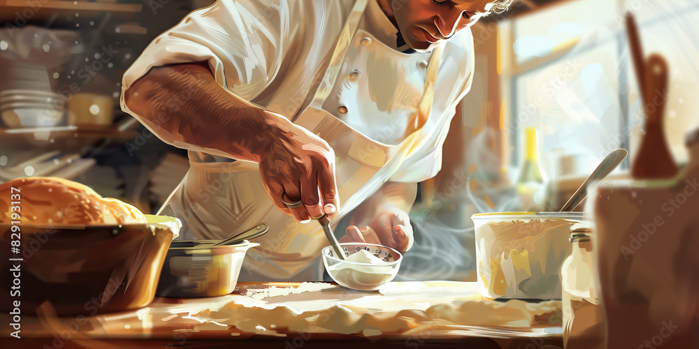 A baker carefully measures out ingredients for their next masterpiece A baker carefully measures out ingredients for their next masterpiece