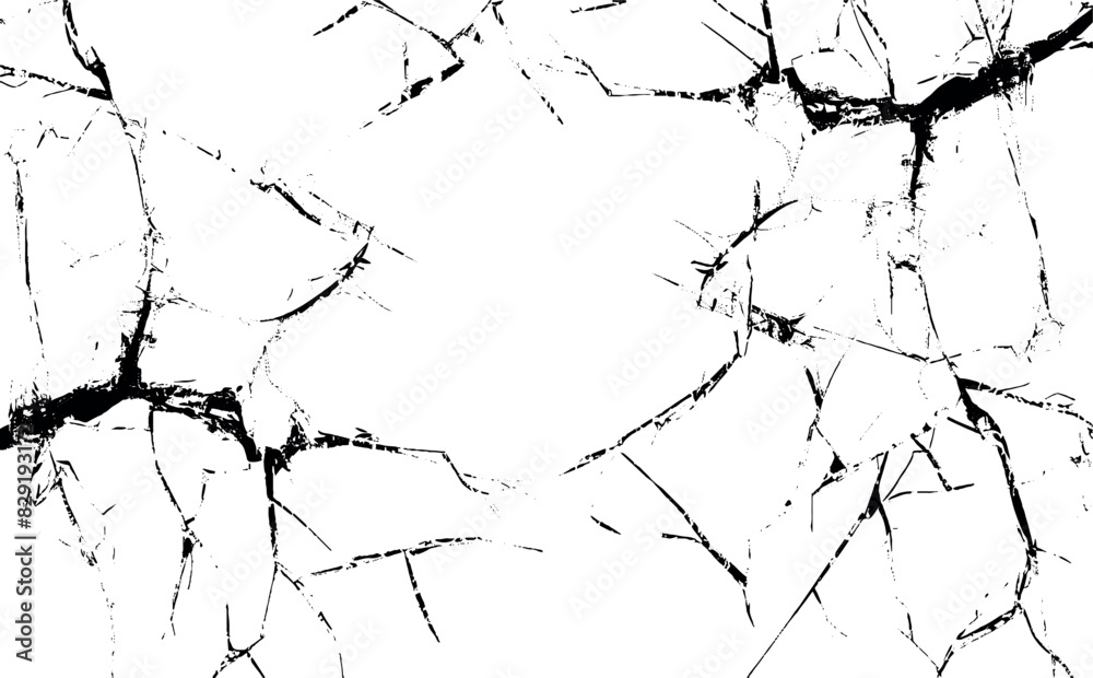 Surface of broken glass texture. Sketch shattered or crushed glass effect. Vector illustration isolated on white baclground
