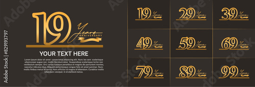 anniversary logotype set vector, golden line color for special day celebration photo
