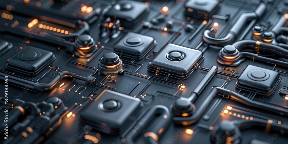 Fototapeta premium Futuristic circuit board with intricate designs and glowing components