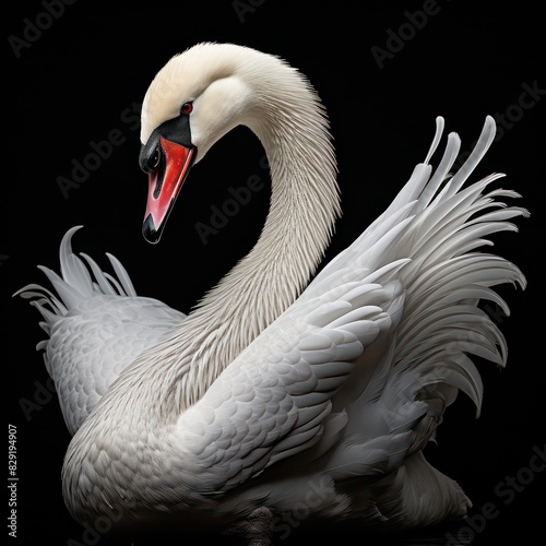 white swan on a black background 
 photo