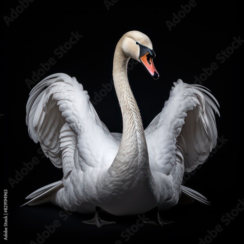 white swan on a black background 
 photo