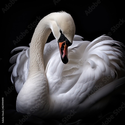 white swan on a black background 
 photo